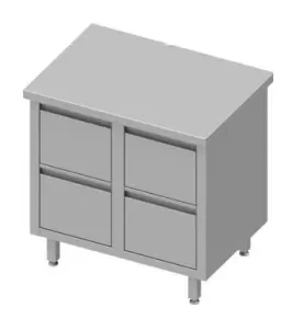 Meuble bas table de travail inox centrale avec quatre tiroirs 840x600x900 soudée Prix Choc