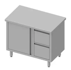 Solde Meuble bas table de travail inox centrale avec deux tiroirsà droite portes battantes 1000x600x900 soudée