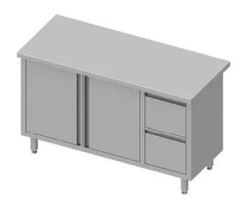 Nouvel Arrivage Meuble bas table de travail inox centrale avec deux tiroirsà droite portes battantes 1500x600x900 soudée