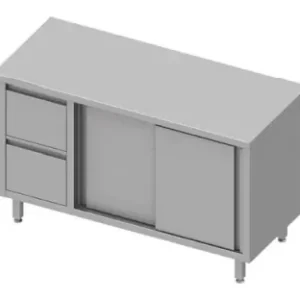 Vente Flash Meuble bas inox centrale avec deux tiroirsà gauche portes coulissantes 1800x700x900 soudée