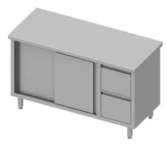 Livraison Gratuite Meuble bas inox centrale avec deux tiroirsà droite portes coulissantes 1600x600x900 soudée
