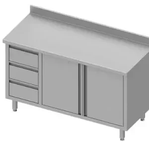 Vente Flash Meuble bas inox de travail centrale avec trois tiroirsà gauche portes battantes 1400x800x900 soudée