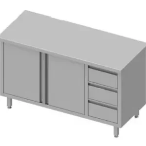 Vente Directe Meuble bas inox de travail centrale avec trois tiroirsà droite portes battantes 1800x800x900 soudée