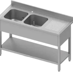 Acheter Direct Plonge inox adossée avec 2 bacsà gauche avec étagère 1400x600x900 soudée
