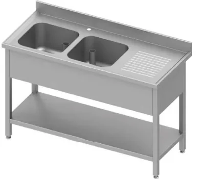 Acheter Direct Plonge inox adossée avec 2 bacsà gauche avec étagère 1400x600x900 soudée