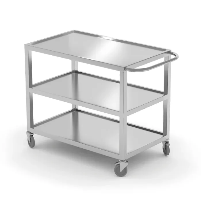 Chariot de service professionnel soudé 3 plateaux inox 800x500x850 mm Haute Qualité