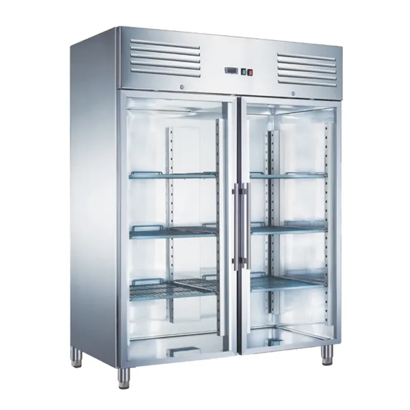 Dernier Modèle Armoire inox positive avec évaporateur ventilé 2 porte vitrées 1400 l