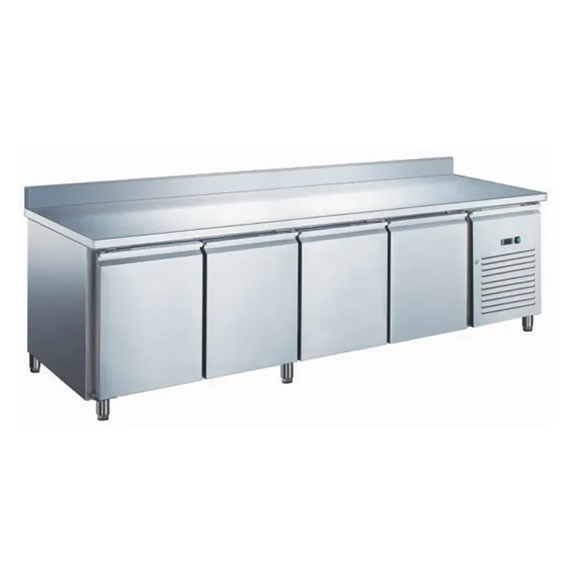 Petit Prix Table réfrigérée inox positive avec dosseret avec évaporateur ventilé 4 portes 553 litres