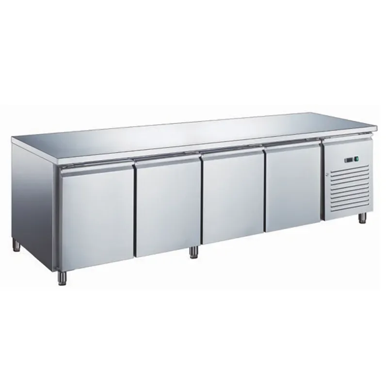 Prix Choc Table réfrigérée sans dosseret inox négative avec évaporateur ventilé 4 portes 553 litres