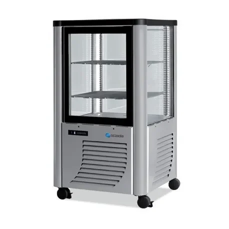 Vitrine réfrigérée positive 4 faces vitrées 230 litres tournante / plateaux verres 1 porte Paiement Sécurisé