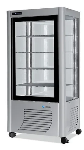 Vitrine réfrigérée positive 4 faces vitrées 540 litres fixe / grilles chromées 1 porte Quantité Limitée