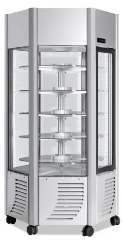 Vitrine réfrigérée positive 6 faces vitrées 600 litres tournante / plateaux verres 2 portes Authentique