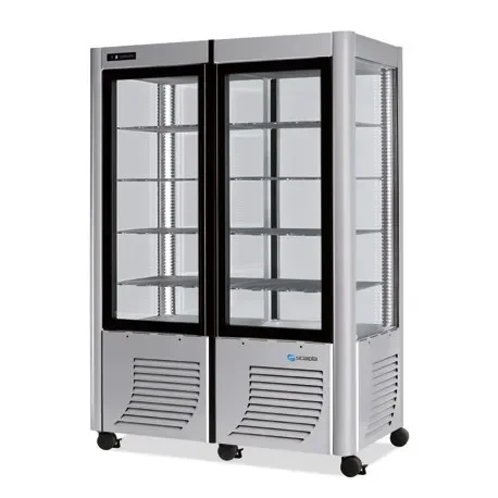 Vitrine réfrigérée positive 4 faces vitrées 800 litres 1/2 fixe + 1/2 tournante 2 portes Retour Gratuit