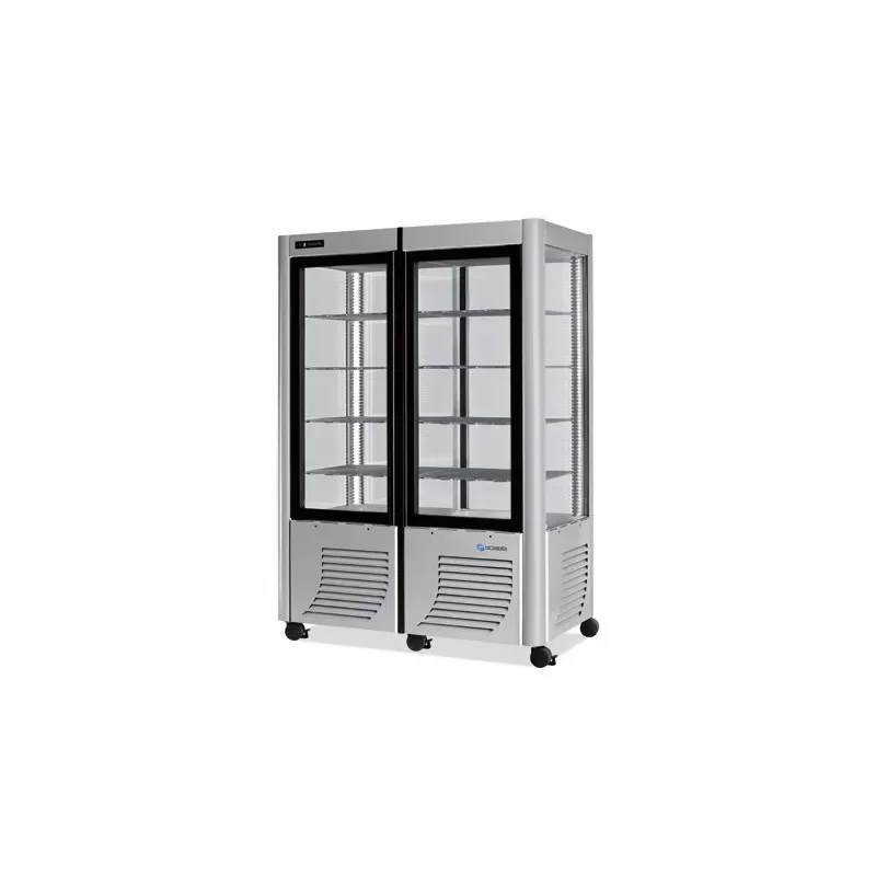 Vitrine réfrigérée négative 4 faces vitrées 800 litres fixe / grilles chromées 2 portes Remise