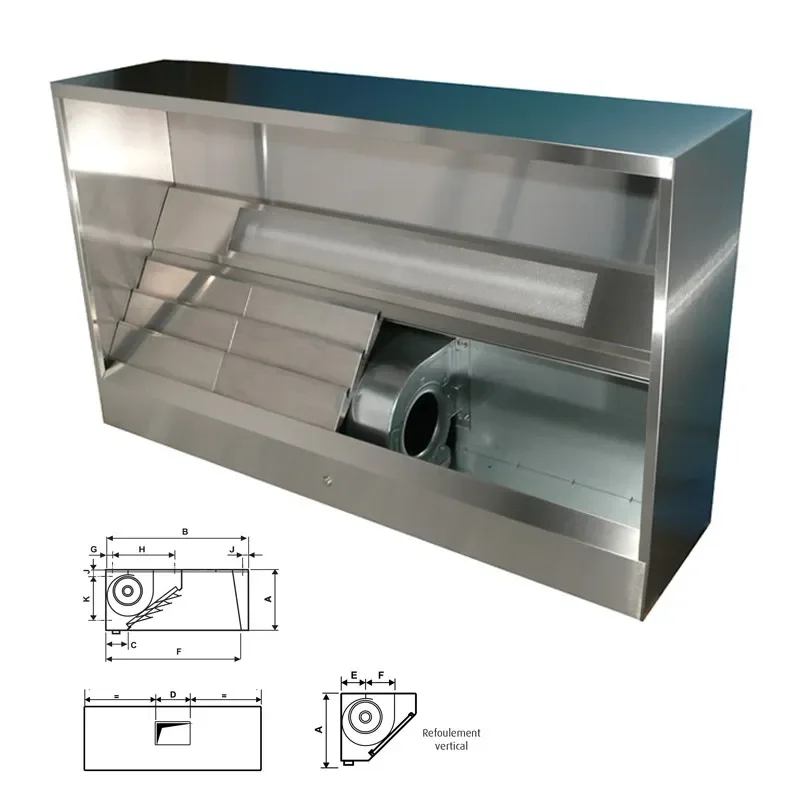 Hotte dynamique spéciale laverie avancée 1188 mm longueur 2000 mm, réfoulement horizontal Nouvel Arrivage