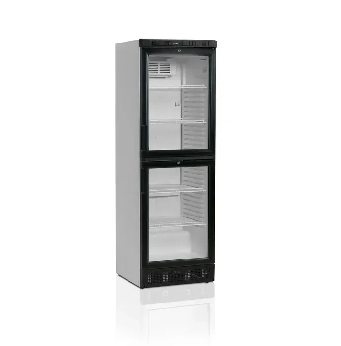 Offre Spéciale Réfrigérateur 372 litres extérieur blanc porte aluminium noir à boissons