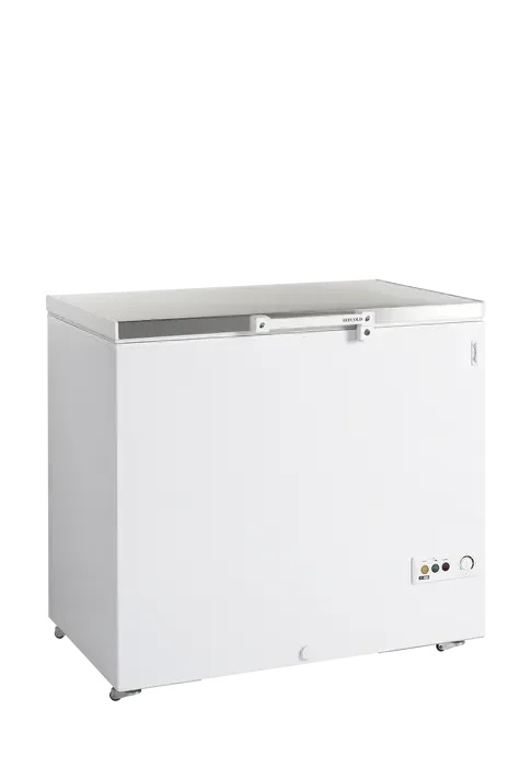 Congélateur coffre porte pleine inox créme glacé 278 litres Livraison Express