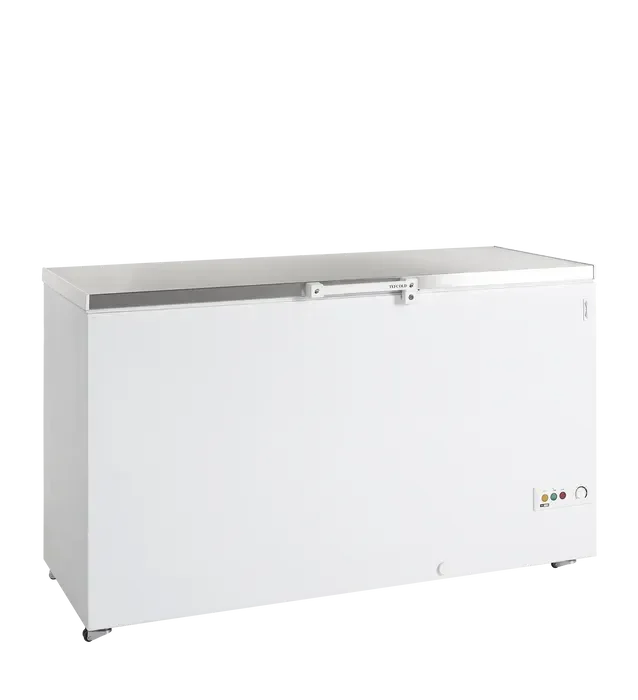 Congélateur coffre porte pleine inox créme glacé 463 litres Authentique