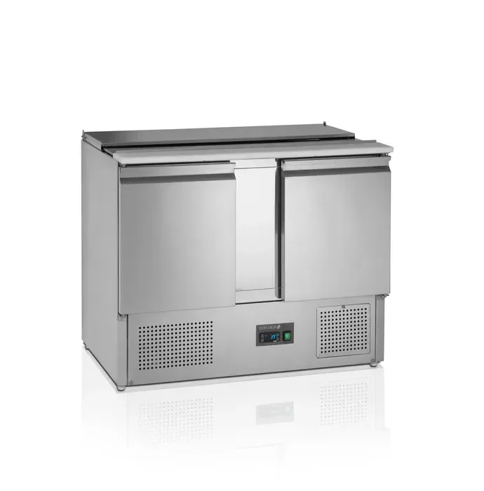 Comptoir pour saladette 2 portes ouvert pour bacs 270 litres inox 304 Expédition Rapide