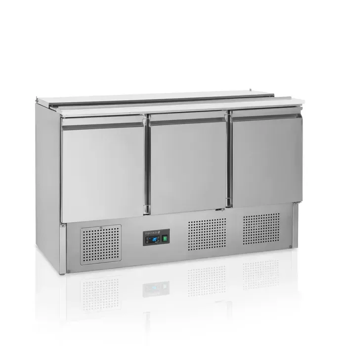 Comptoir pour saladette 3 portes ouvert pour bacs 400 litres inox 304 Vente Directe