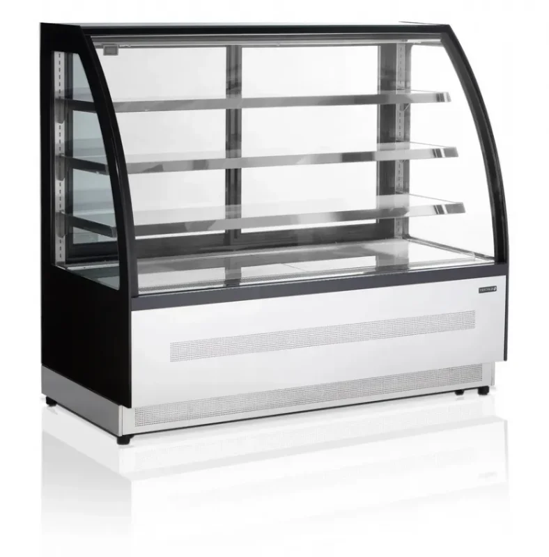 Authentique Comptoirs réfrigérés à dessert noir haute 4 faces vitrée bombé larg 1500 modèles au sol