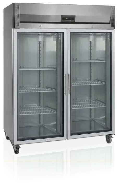 Usine Directe Réfrigérateur vertical 2 portes vitrées gn2/1 1410 litres extérieur inox porte aluminium