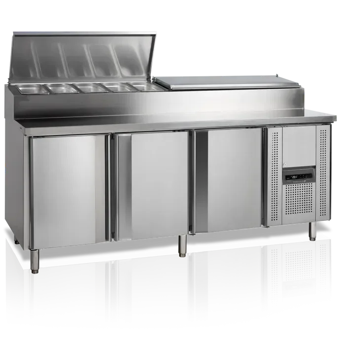 Comptoir de préparation de sandwich 3 portes 600x400 520 litres premium inox 304 Solde