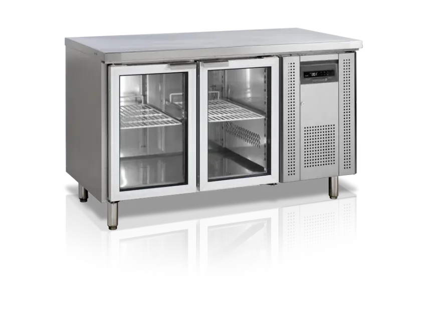 Timbre desserte refrigeree central 2 portes vitrées profondeur 700 282 litres inox 304 Prix Réduit
