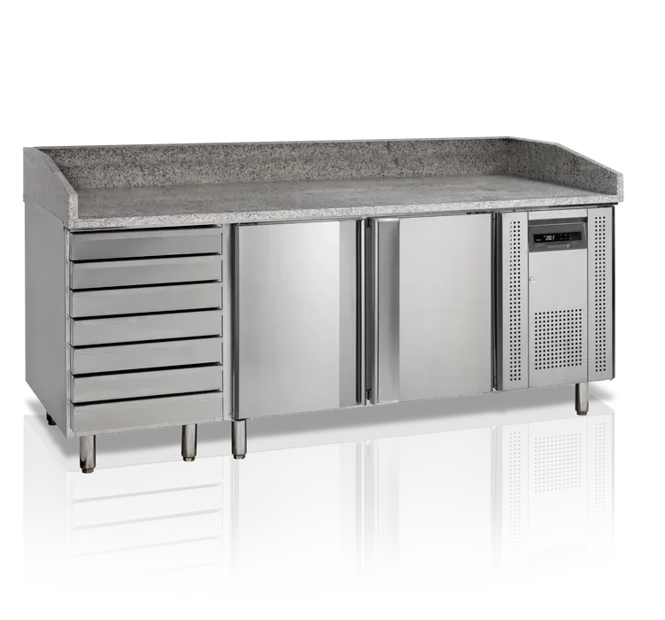 Prix Réduit Table à pizza mabre 2 portes avec 7 tiroirs 600x400 - 390 litres
