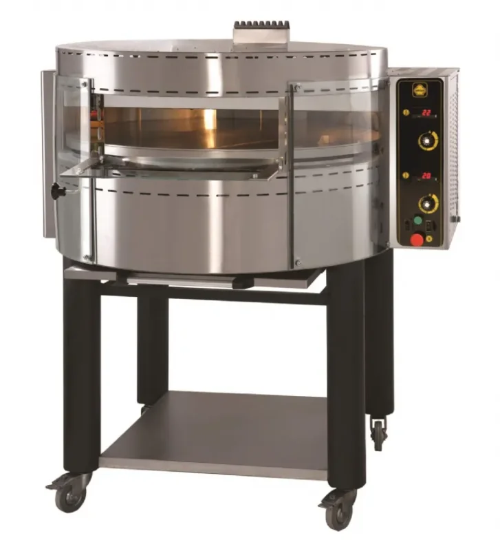 Bon Plan Four à pizza rotatif professionnel à gaz avec piètement inox 7 pizzas de ø 30 cm