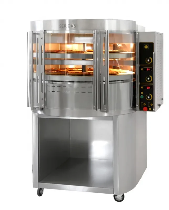 Top Vente Four à pizza rotatif professionnel à gaz 2 étages avec piètement inox 7 pizzas de ø 30 cm