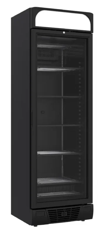 Armoire congélateur professionnel une porte vitrée noir 382 litres avec panneau lumineux Meilleure Vente