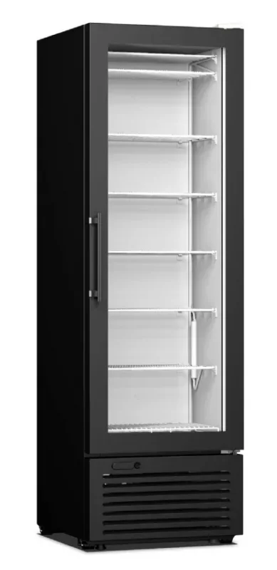 Certifié Armoire frigorifique de conservation professionnelle noire avec une porte vitrée 300 litres