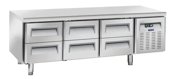 Réduction Soubassement réfrigéré positif professionnel 6 tiroirs inox 268 litres gaz r290