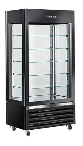 Vitrine réfrigérée panoramique professionnelle positive noire versus 4 faces vitrées 600 litres Promotion
