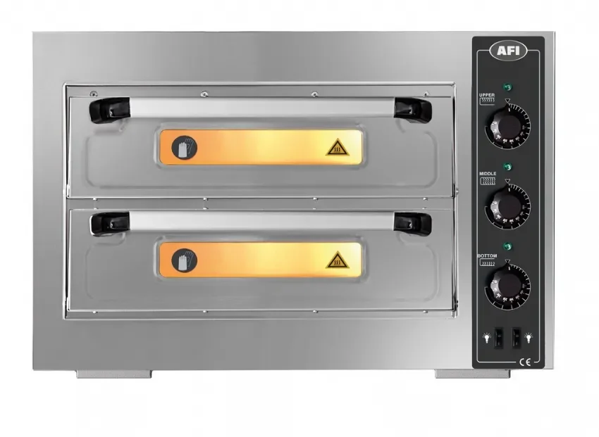 Four à pizza électrique 2 chambres commandes mécaniques avec 2 x 4 pizzas diamètre 25 cm Prix Réduit