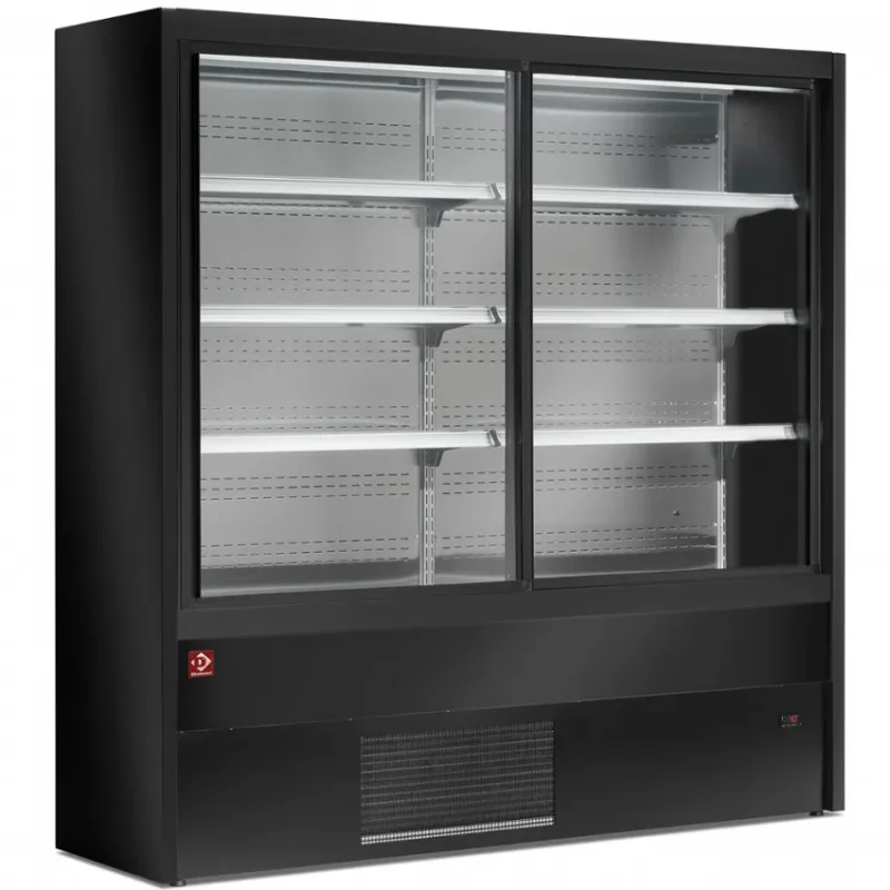 Offre Exclusive Vitrine murale réfrigérée noire avec 2 portes coulissantes - 1200x570x2000 mm
