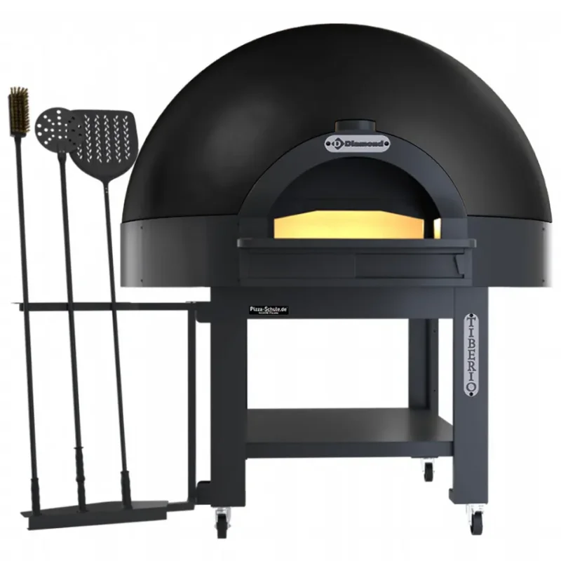 Four professionnel noir 9 pizzas diamètre 33 cm avec support sur roues Dernière Chance