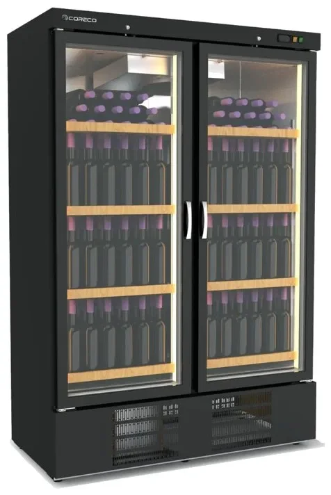 Commande En Gros Cave à vins positive noire 2 portes vitrées+2 / +18°c - 500l