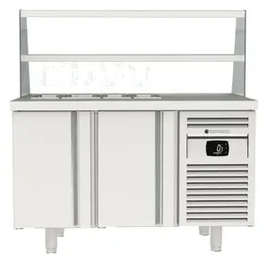Meuble de préparation positif avec dessus inox et pare haleine en verre 4 bacs gn - 2 portes pleines prof 700mm - 250l Offre Du Jour