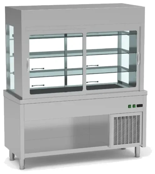 Réduction Meuble réfrigéré 4 faces vitrées avec cuve sans réseve +4 / +12°c - 3 niveaux gn1/1