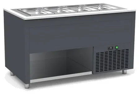 Buffet inox avec cuve froide 0 / +5°c pour bacs gn profondeur 200mm couleur gris - 935x850x850mm Nouvel Arrivage