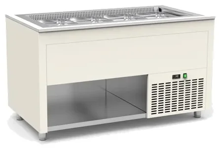Buffet inox ventilé avec cuve froide 0 / +5°c pour bacs gn profondeur 200mm couleur blanc - 935x850x850mm Vente Flash