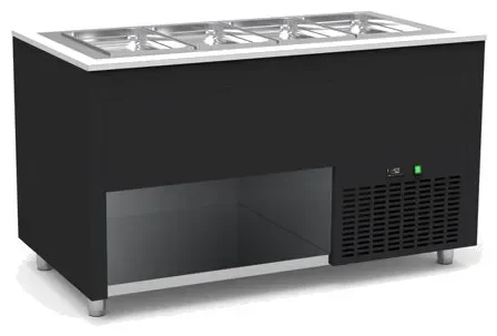 Buffet inox ventilé avec cuve froide 0 / +5°c pour bacs gn profondeur 200mm couleur noir - 1260x850x850mm Acheter Direct