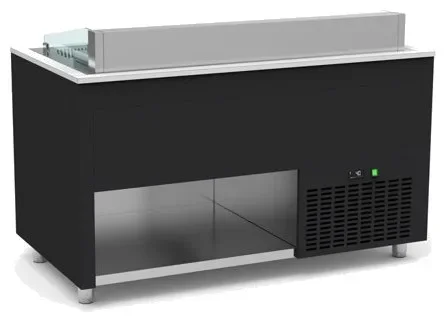 Produit De Marque Buffet mural inox ventilé avec cuve froide 0 / +5°c pour bacs gn profondeur 200mm couleur noir -935x850x850mm