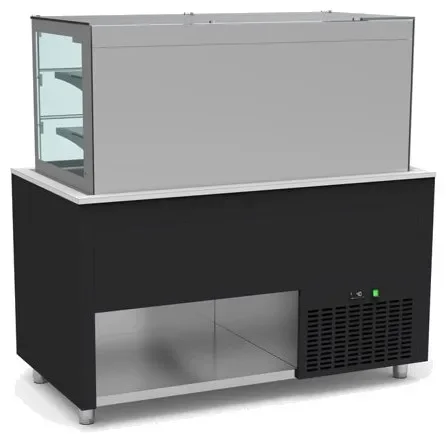 Jusqu’à Épuisement Des Stocks Buffet inox avec vitrine murale a portes coulissantes et cuve froide +4 / +12°c couleur noir - 1260x850x850mm