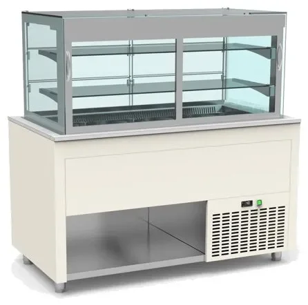 Offre Limitée Buffet inox avec vitrine centrale panoramique et cuve froide ventilée +4 / +12°c couleur blanc - 1585x850x850mm