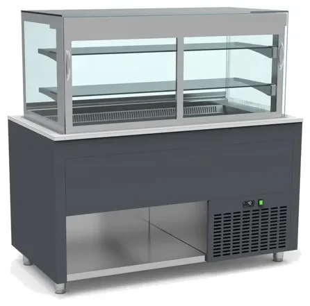Buffet inox avec vitrine centrale panoramique et cuve froide ventilée +4 / +12°c couleur gris - 1260x850x850mm Offre Du Jour