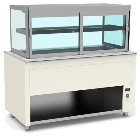 Livraison Express Buffet inox avec vitrine chaude centrale 2 etagères en verre amovibles couleur blanc - 1585x850x850mm