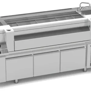 Vente Directe Table cocktail réfrigérée inox 2 eviers, 2 trous dechet et 3 tiroirs - 2000x745x900